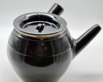 Vintage Black Glazed Teapot | Asian-Style Ceramic Teapot | Kyusu-Style Tea or Herbal Pot