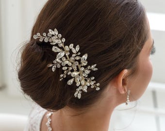 Horquilla de boda de cristal con perlas, horquilla lateral para el pelo de novia, tocado de novia grande con diamantes de imitación para recogido o velo, horquilla Maddie