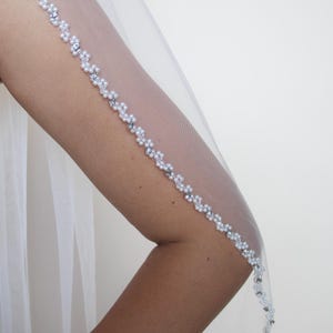 Rhinestone Crystal Edge Wedding Veil, Pearl Edge Bridal Veil, Beaded Edge Veil, Crystals Pearls Sparkling Wedding Veil