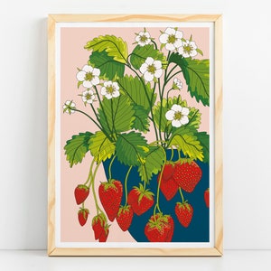 Strawberry Flower Growing Pot  - Art Print / Wall Art / Poster /A5/A4/A3/A2/A1