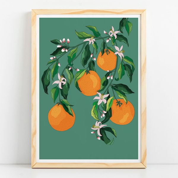 Orange With Blossom Flowers - Art Print / Wall Art / Poster /A5/A4/A3/A2/A1