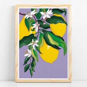 Juicy Lemons With Blossom Flowers - Art Print / Wall Art / Poster /A5/A4/A3/A2/A1