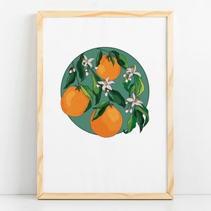 Orange With Blossom Flowers (Circular Motif) - Art Print / Wall Art / Poster /A5/A4/A3/A2/A1