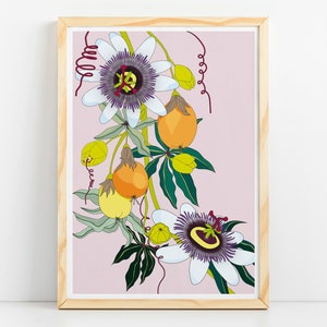 Passionfruit With Blossom Flowers - Art Print / Wall Art / Poster /A5/A4/A3/A2/A1