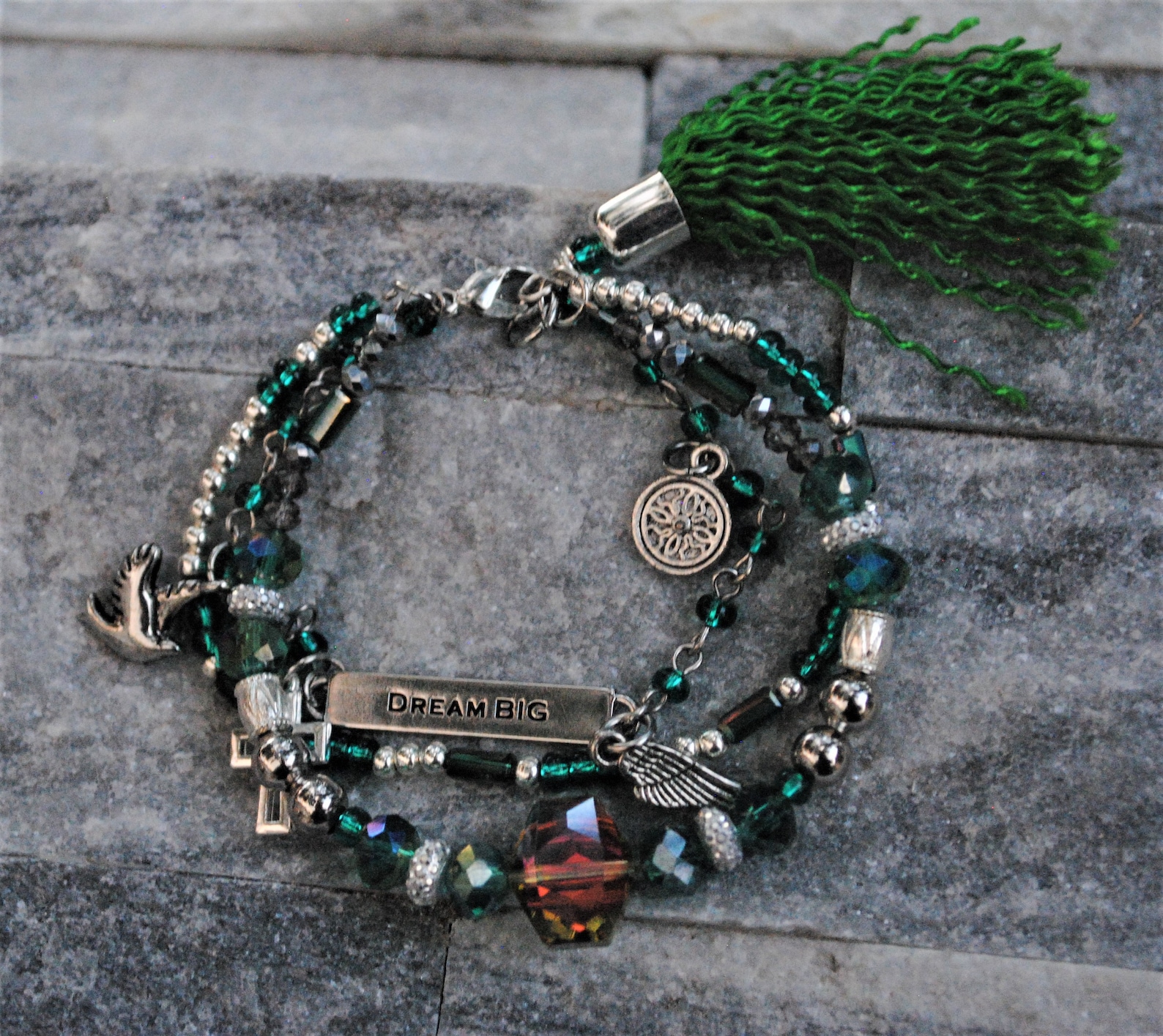 Green Crystal Bracelet Set Green Stacking Bracelets Etsy