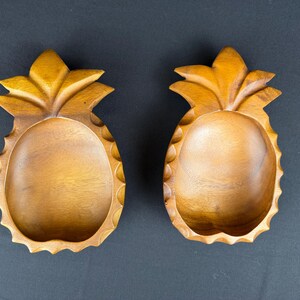 Vintage Monkey Pod Wood Pineapple Bowls Set of 2 | Hand Carved Hawaii | Tropical Home Decor | MCM Serving Dishes