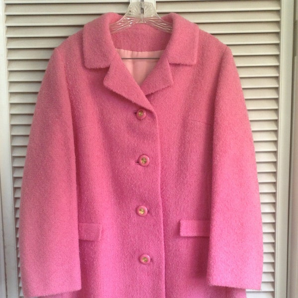 Perky Pink Coat by Shagmoor - Vintage 60's Size M - Excellent Lovely Vibrant Boucle Wool!