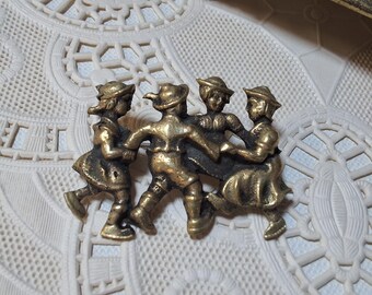 Sweet Dancing Italian Children Brooch- Brass Antique/Vintage!