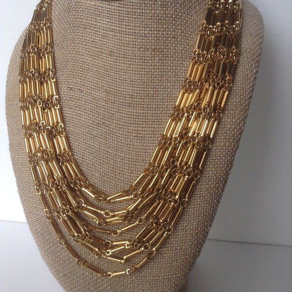 Monet TWELVE-STRAND Multi-Chain Grand Goldtone Necklace - Exc. Vintage 70's 80's!