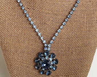 Long Rhinestone Pendant Necklace- 50's-60's Vintage Blues!