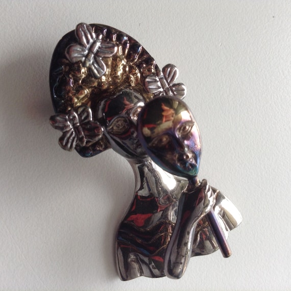 Vintage Sergio Bustamante 925 Silver Lady Brooch … - image 1