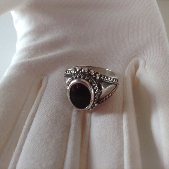 Elegant 925 Silver Onyx Ring -Size 6 - 6 1/4 - Si… - image 1