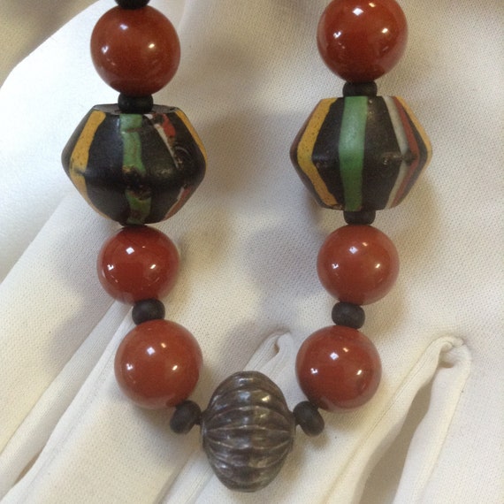 Old African King/Carnelian Beads Necklace - True … - image 1