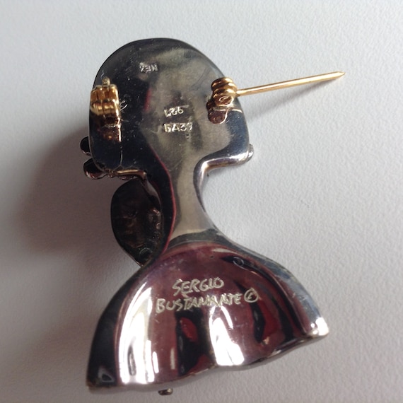 Vintage Sergio Bustamante 925 Silver Lady Brooch … - image 5