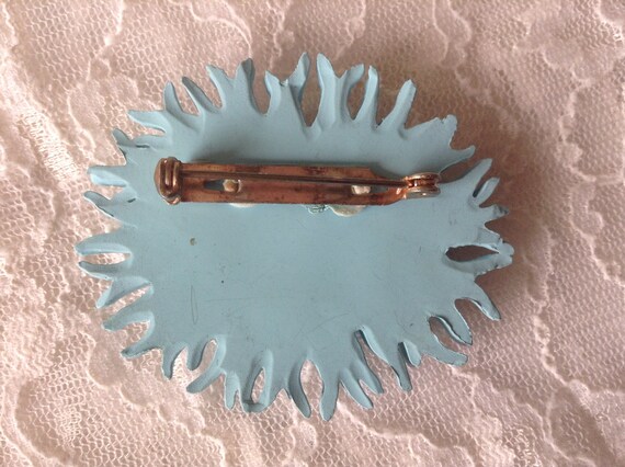 Turquoise Celluloid Chrysanthemum Flower Brooch -… - image 7