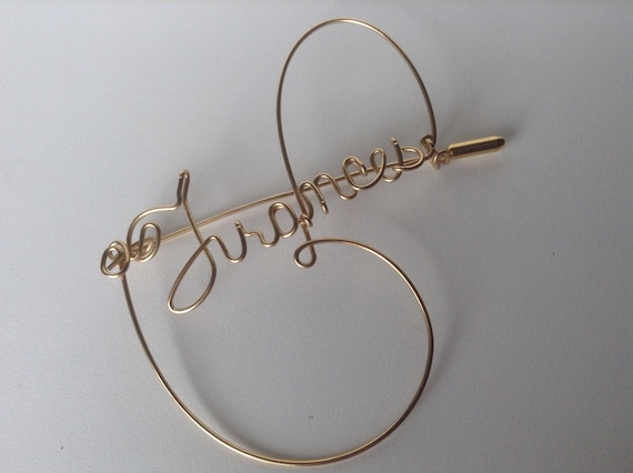 FRANCES Goldtone Wire Cursive Script Name Brooch … - image 1