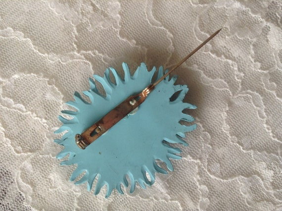 Turquoise Celluloid Chrysanthemum Flower Brooch -… - image 8