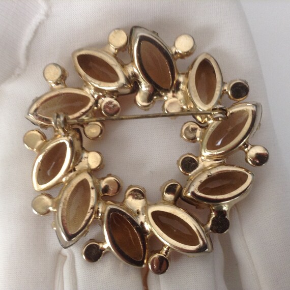 Vintage Enamel Topaz Citrine Rhinestone Flower Starburst Autumn Brass Brooch