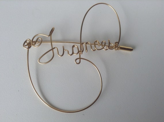 FRANCES Goldtone Wire Cursive Script Name Brooch … - image 2
