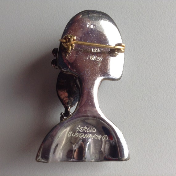 Vintage Sergio Bustamante 925 Silver Lady Brooch … - image 3