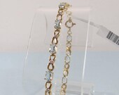 14K Yellow Gold Aquamarine Tennis Bracelet with Diamond Accents