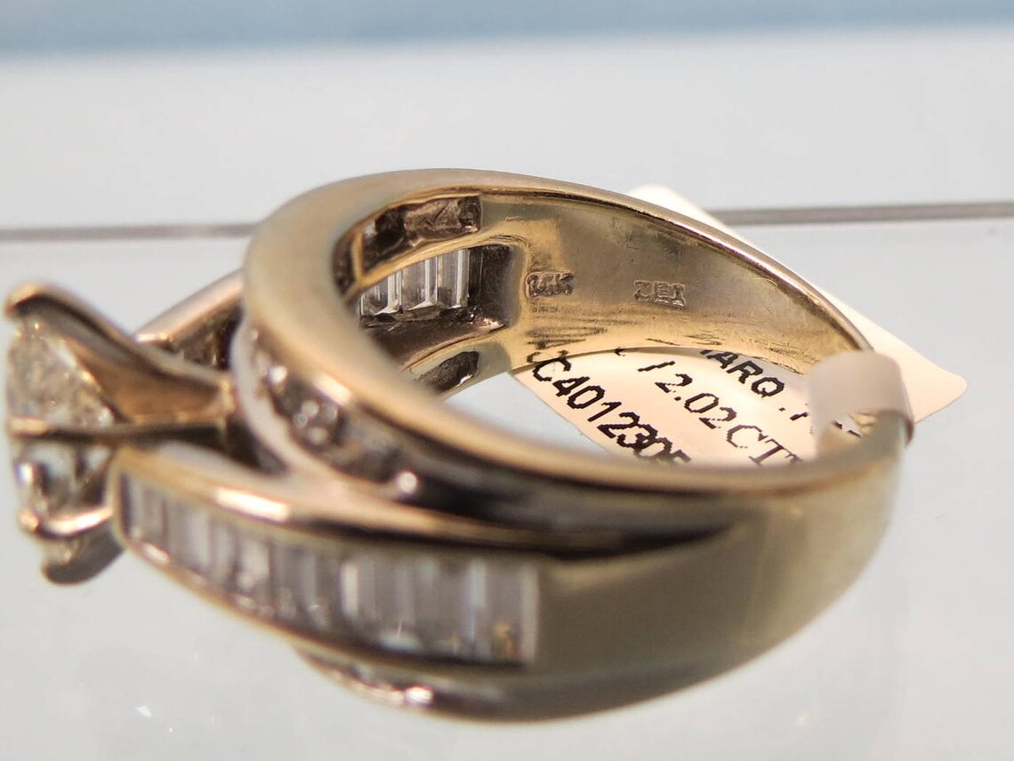 ZEI 14K Diamond Ring Marquise Center Baguette & Round Accents Etsy