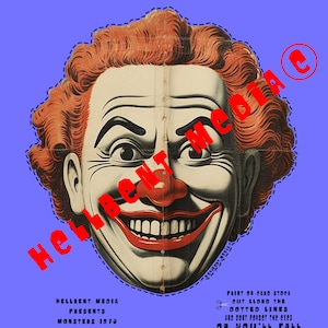 Printable Halloween Mask &quot;Monsters 76&quot; Creepy Clown #3  Mask  / Décor