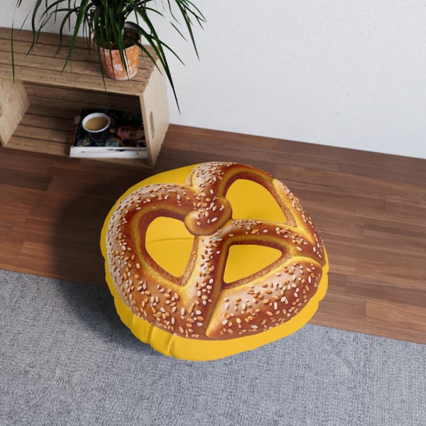 Tufted Floor Pillow, Round / Pretzel / Mustard Yellow