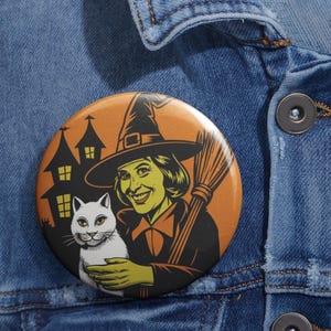 Halloween Witch and Cat Button