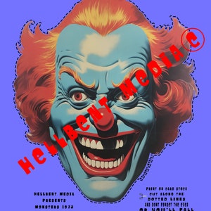 Printable Halloween Mask &quot;Monsters 76&quot; Creepy Clown #1  Mask  / Décor