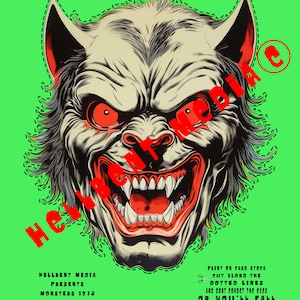 Printable Halloween Mask &quot;Monsters 76&quot; Werewolf #1 Mask  / Décor,