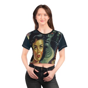 1950s retro sci-fi #12 AOP Crop Tee