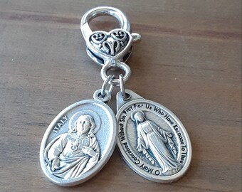 Jesus Pull Charm/Miraculous Medal/Sacred Heart of Jesus/Catholic Gifts/Mother and Son