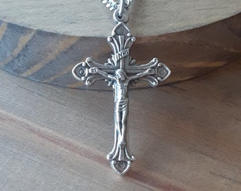 Men's Fleur de lis Crucifix/Catholic Groom Gift/Confirmation/Catholic Gifts for Him