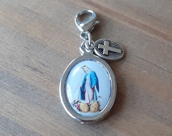 Blessed Virgin Mary Pull Charm/Oval Shaped Cross Charm