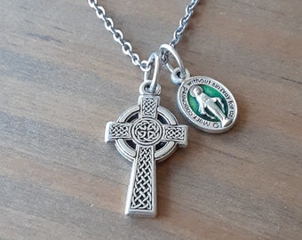 Irish Catholic Necklace/Celtic Cross/Green Miraculous Medal/Irish Themed Gifts
