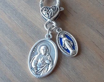 Sacred Heart of Jesus Charm: Blue Miraculous Medal