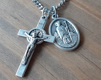 Catholic Men's Crucifix/Saint Patrick Medal/Irish Groom Gift/Saint Benedict Crucifix/Irish Wedding/Groomsmen Gifts/Patron Saint of Ireland