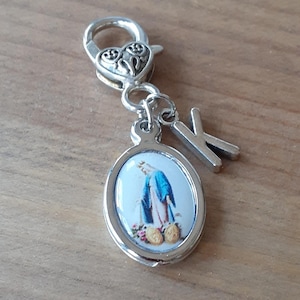 Personalized Miraculous Medal Charm/Catholic Women/Initial Zipper Charm/Catholic Gifts/Women&#39;s Keychain Charm/Catholic Birthday Gift