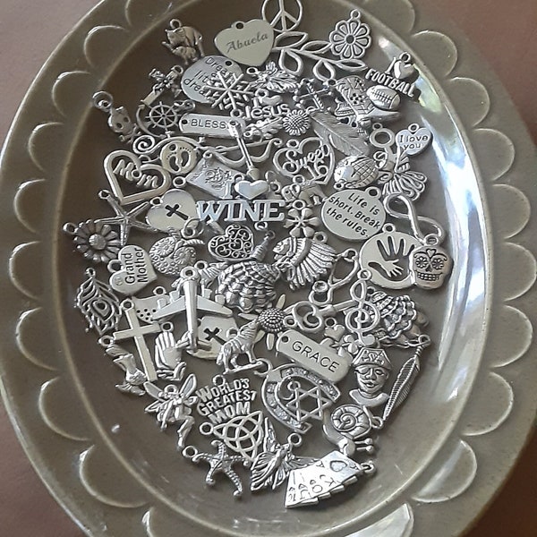 45 Assorted Antique Silver Charms/Wholesale Charms/Jewelry Supplies/Inventory Clearance/Bulk Charms/Surprise/Grab Bag/Necklace Supplies
