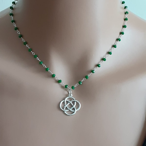Celtic Knot Necklace/Irish Woman Gift/Emerald Rosary Necklace/Irish Jewelry/Irish Themed Gifts/Eternity Knot/Irish Gifts for Her/Friendship