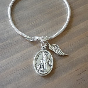 Guardian Angel Bracelet/Angel Wing Charm/Silver Snake Chain/Protection Bracelet/Angel Jewelry/Spiritual Guide/Catholic Women's Gift