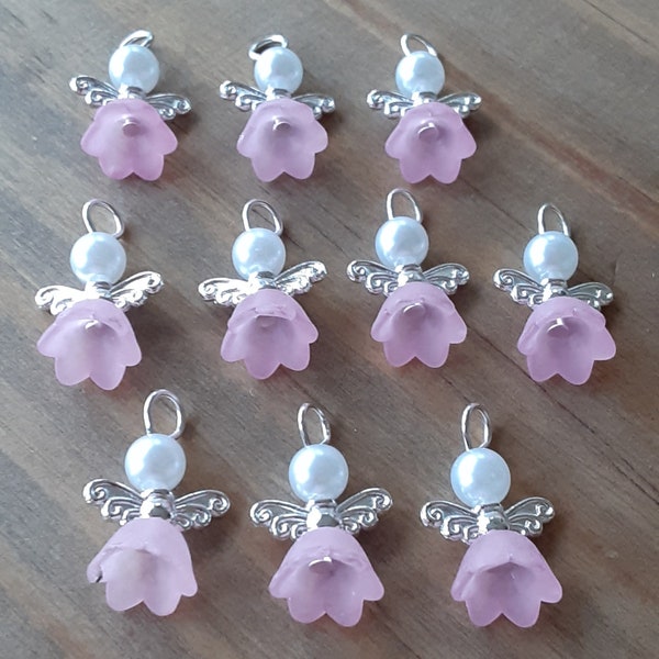 Pink Beaded Angel Charms/Set of 10