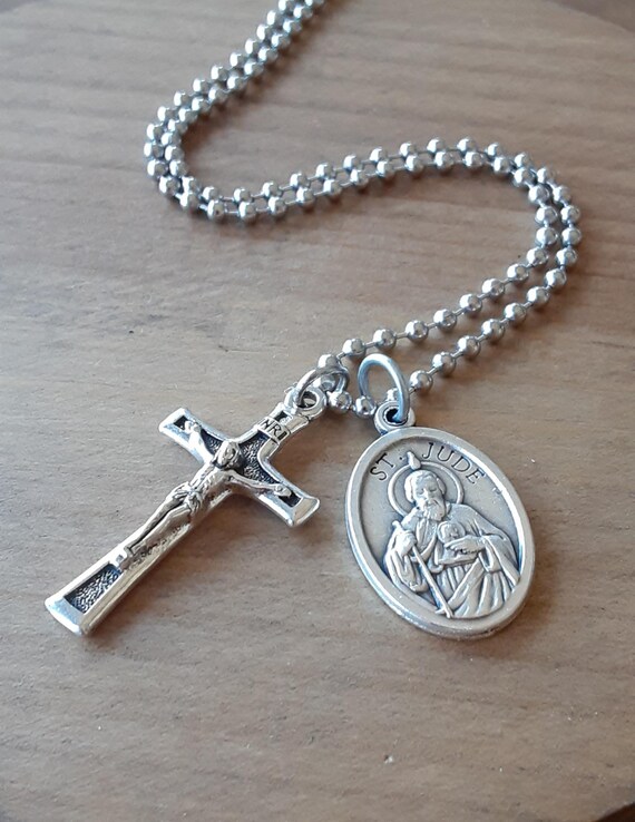 Men's Saint Jude Necklace/Men's Catholic Crucifix/Patron Saint Lost  Causes/Believe in Miracles/Hopeful Gifts/Cancer Recovery Gift