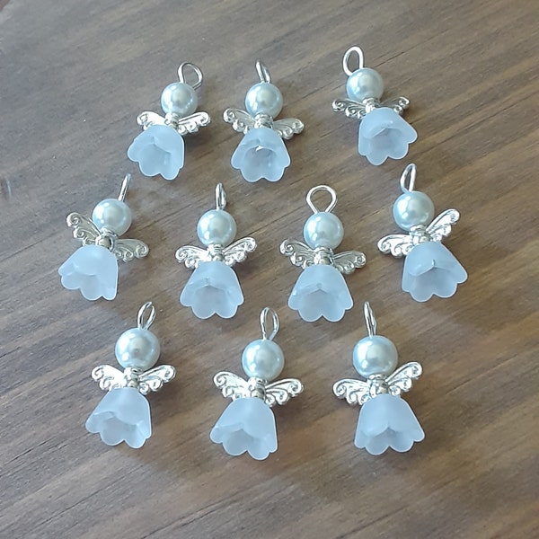 Beaded Angel Wing Charms/Set of 10/Pearl Angel Charms