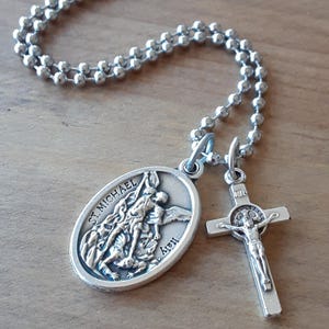Saint Michael Necklace/Saint Benedict Crucifix/Catholic Teen Necklace/Protection Saint Necklace