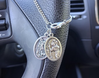 Amuleto para auto de San Miguel y San Cristóbal: Protección de viaje, regalos católicos para él.