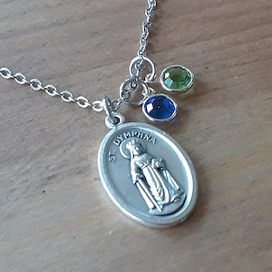 Saint Dymphna Necklace/Mother of Twins/Anxiety Support/Emotional Well Being/Twin Birthstone Charms/Children&#39;s Birthstones/18 Inch Chain