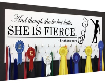 And though she be but little, she is fierce - Gymnastics Awards Medal Holder - Award Ribbon Display Holder for Gymnasts *Great Gift Item*