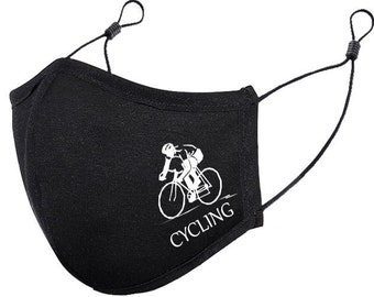 2X Athletic Face Mask - Male Cycling Theme - 100% Cotton Silver Ion - Adjustable -  3 Layers - Washable - Quick Dry - Breathable - Anti-Odor